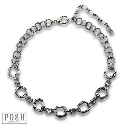 Chain necklace with rhinestone squares - LC