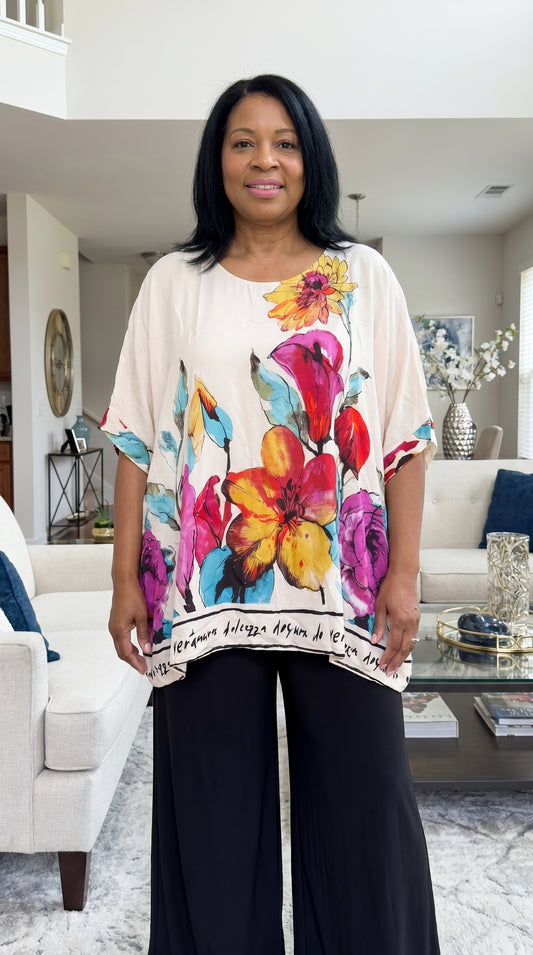 Italian Plus Size Bella Bloom Oversized Floral Tunic