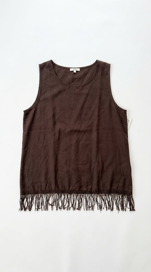 Italian Plus Size Linen Blend Fringe Tank
