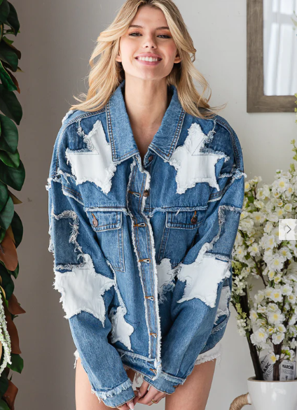 OH1 Oli & Hali WASHED STAR PATCHWORK DENIM JACKET