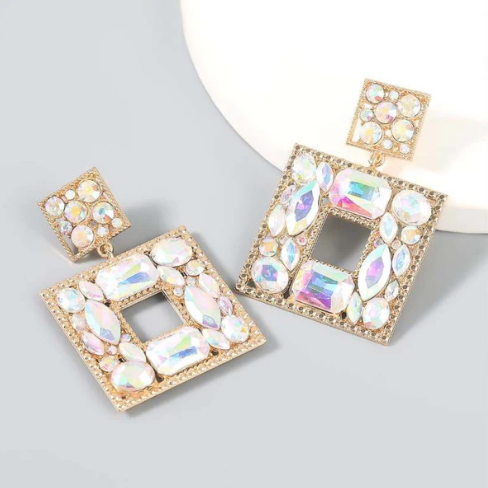Square Bejeweled Dangle Rhinestone Earrings