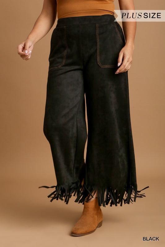 U10 Umgee Black Faux Suede Fringe Pants