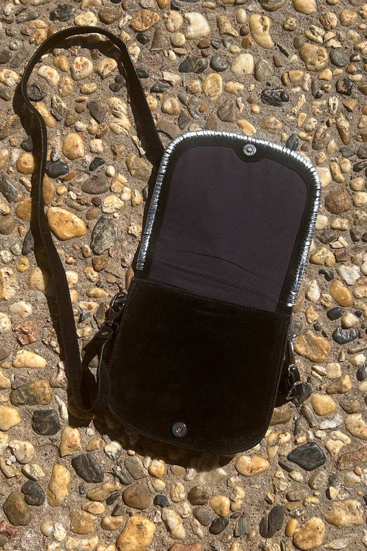 SK1 Black and Silver Leather Buckle Babe Bag