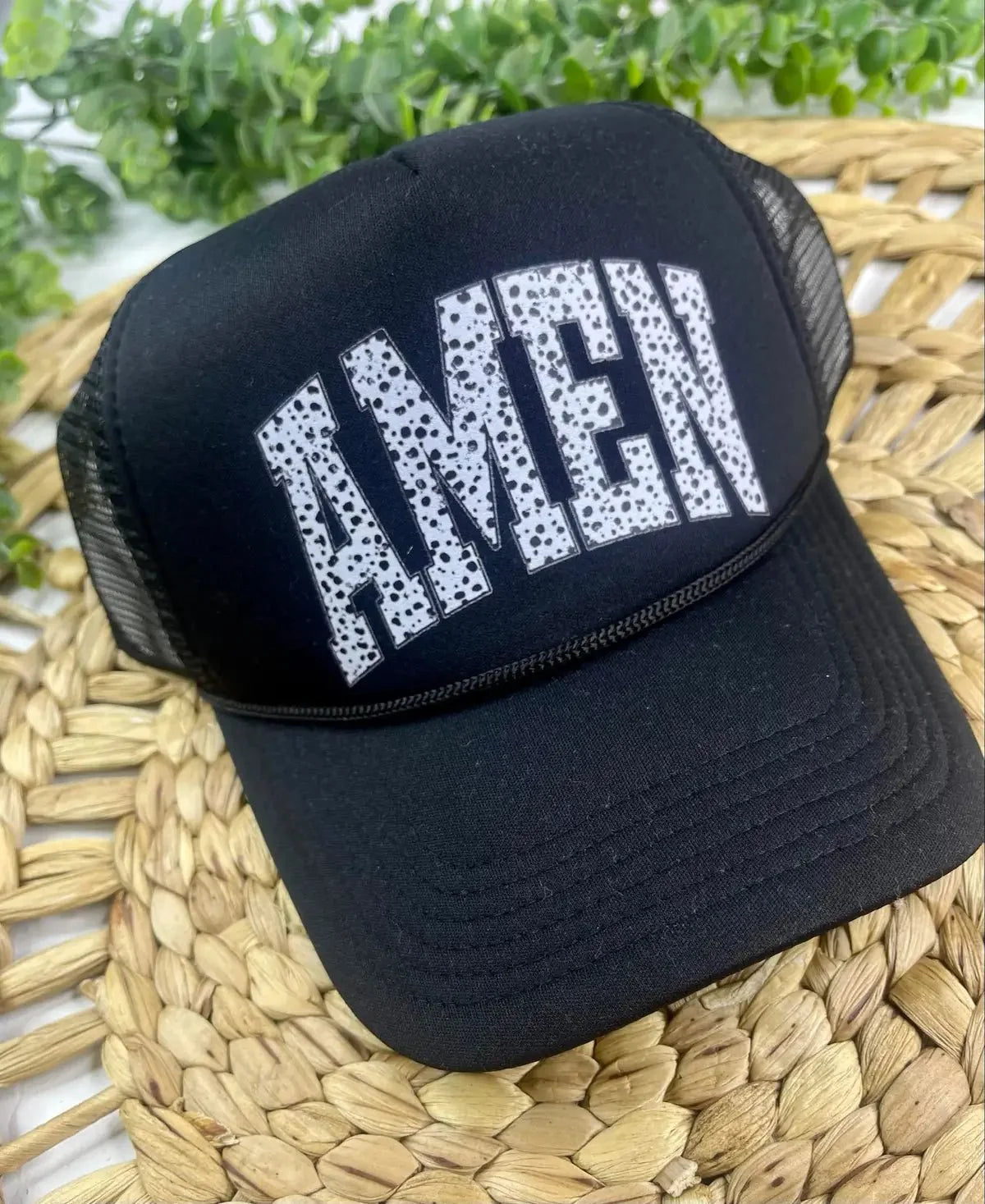 "Amen" Trucker Hat — Otto 5-Panel with Pre-Curved Visor, Braid Detailing & Double Snapback