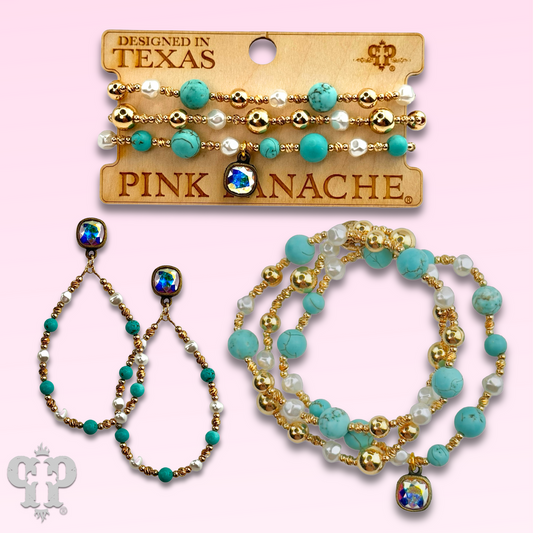 Turquoise and gold teardrop earring with Austrian crystal