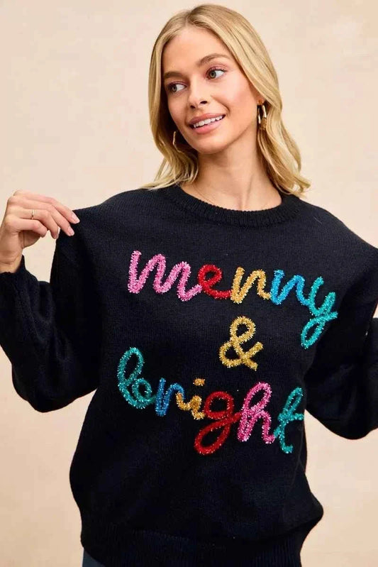 Black Tinsel Lettering Christmas Sweater