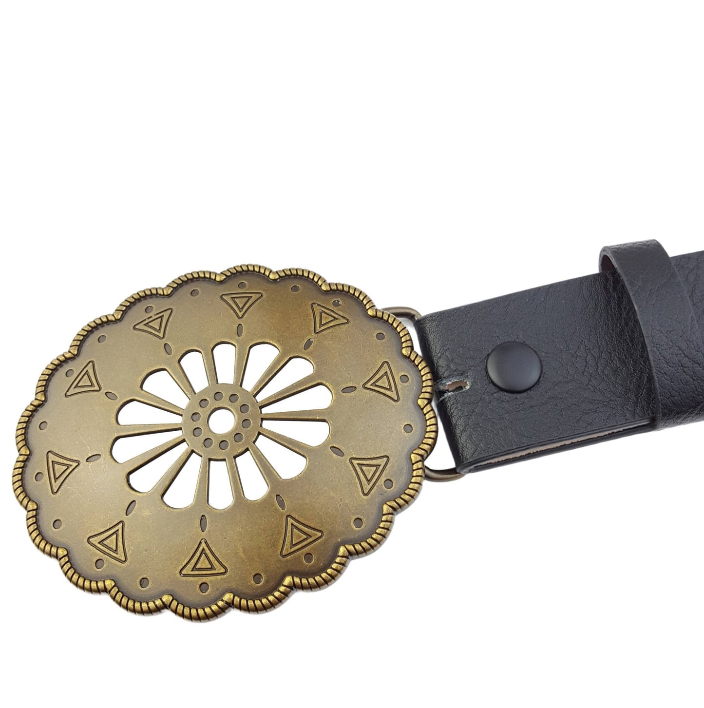 Navajo-Inspired Vintage Brass Open Work Western Belt Buckle — Matte Brass with Floral Cut-Out