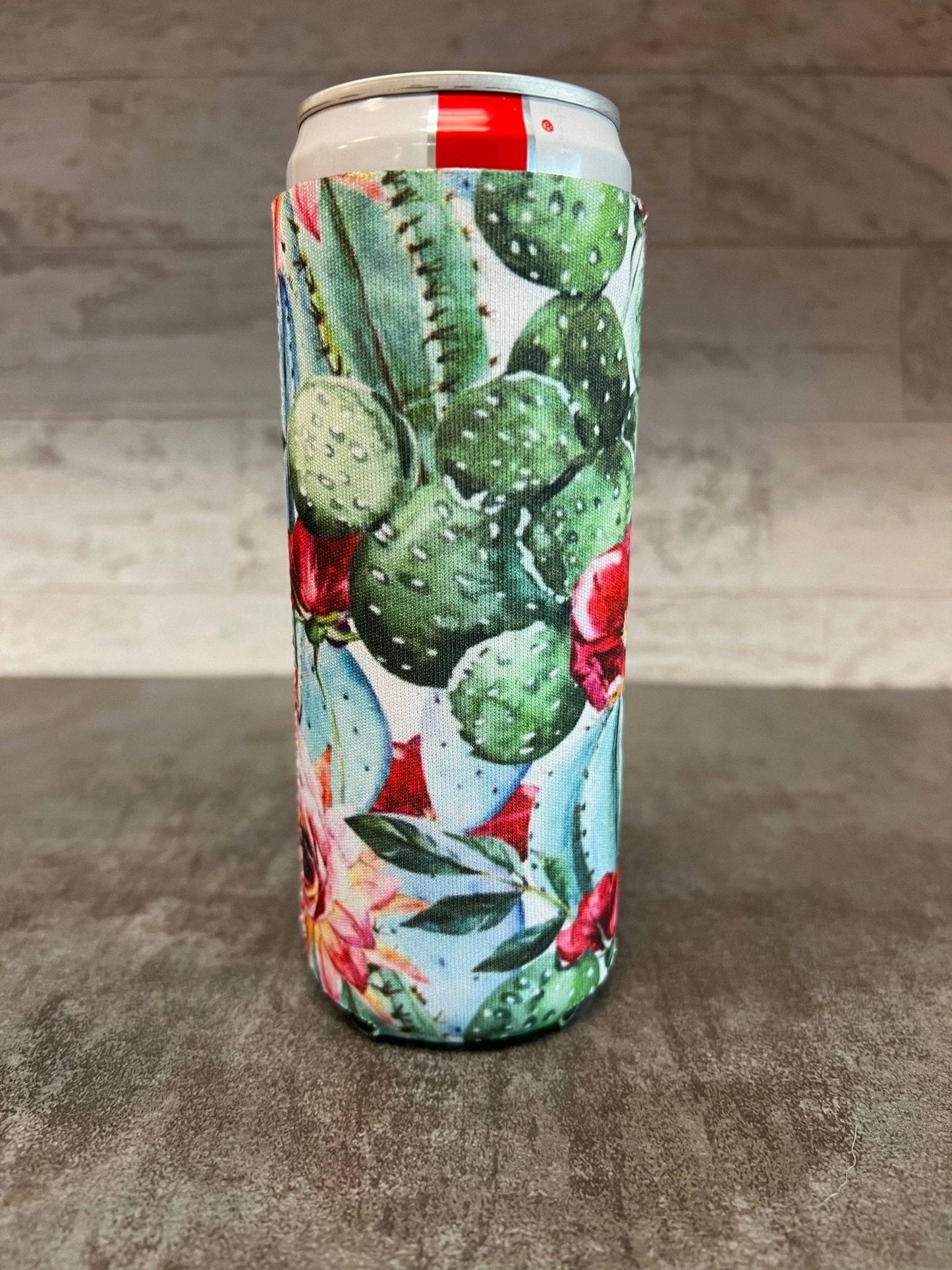 Bright Succulent Print Slim 12oz Can Koozie