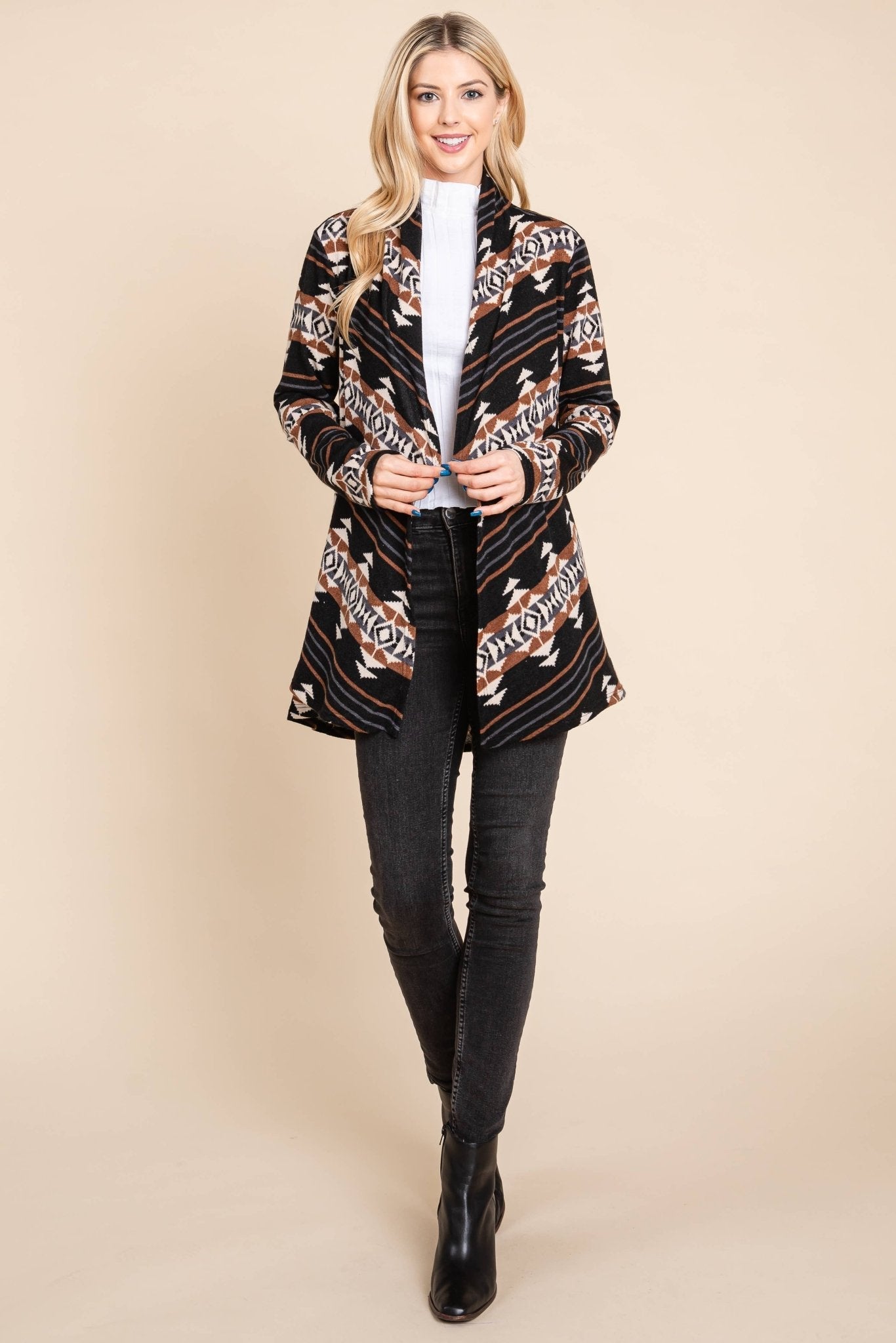 BOMBOM "Calgary" Western Open Front Cardigan — Luxurious Soft Layering Piece Made in USA (Medium available)
