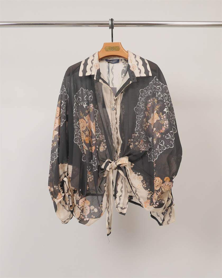 CW1 Italian Midnight Garden Tie-Front Blouse