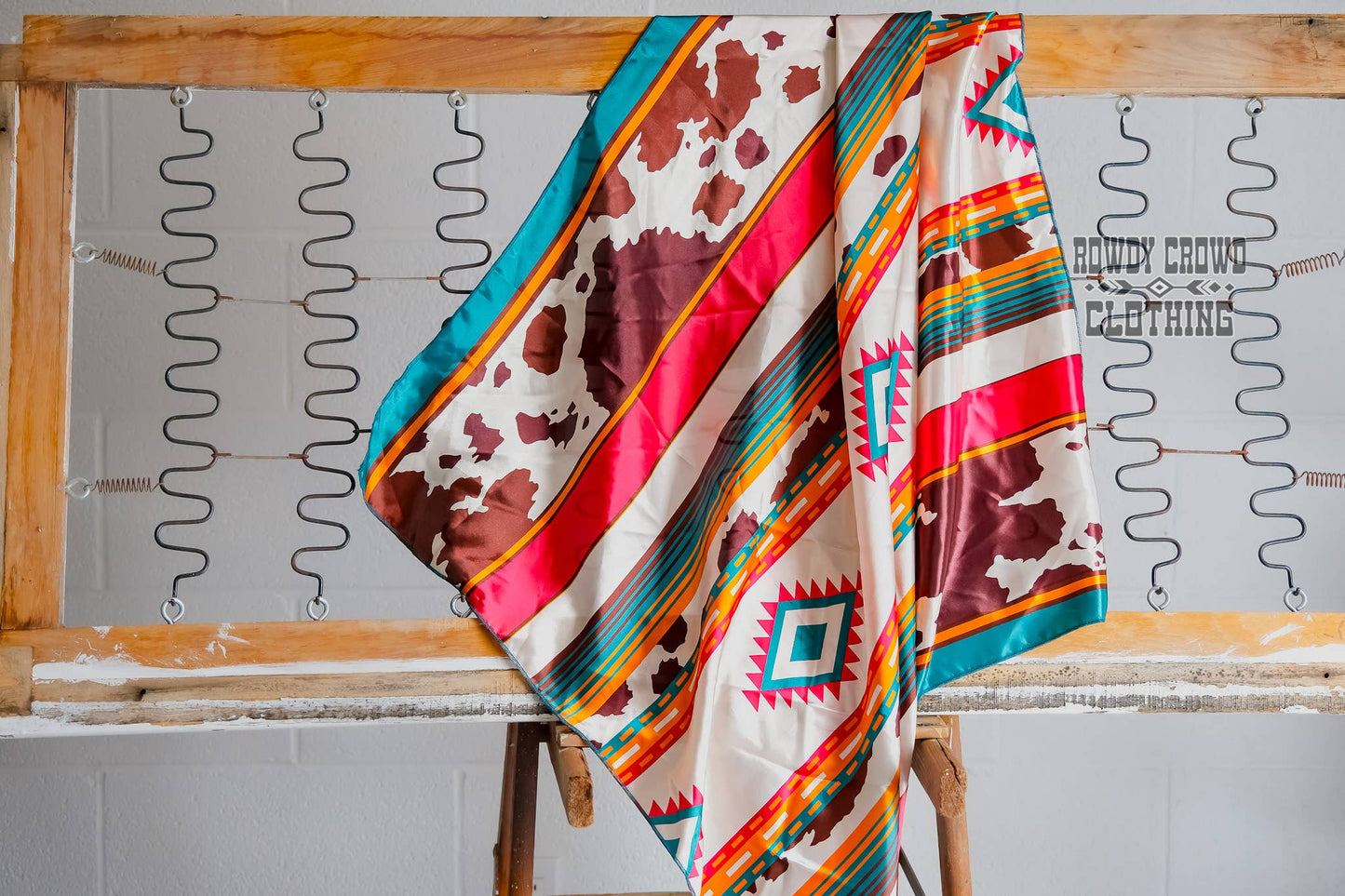 "Conroe" Cowprint Wild Rag — 36" Polyester Bold Cowprint Western Scarf