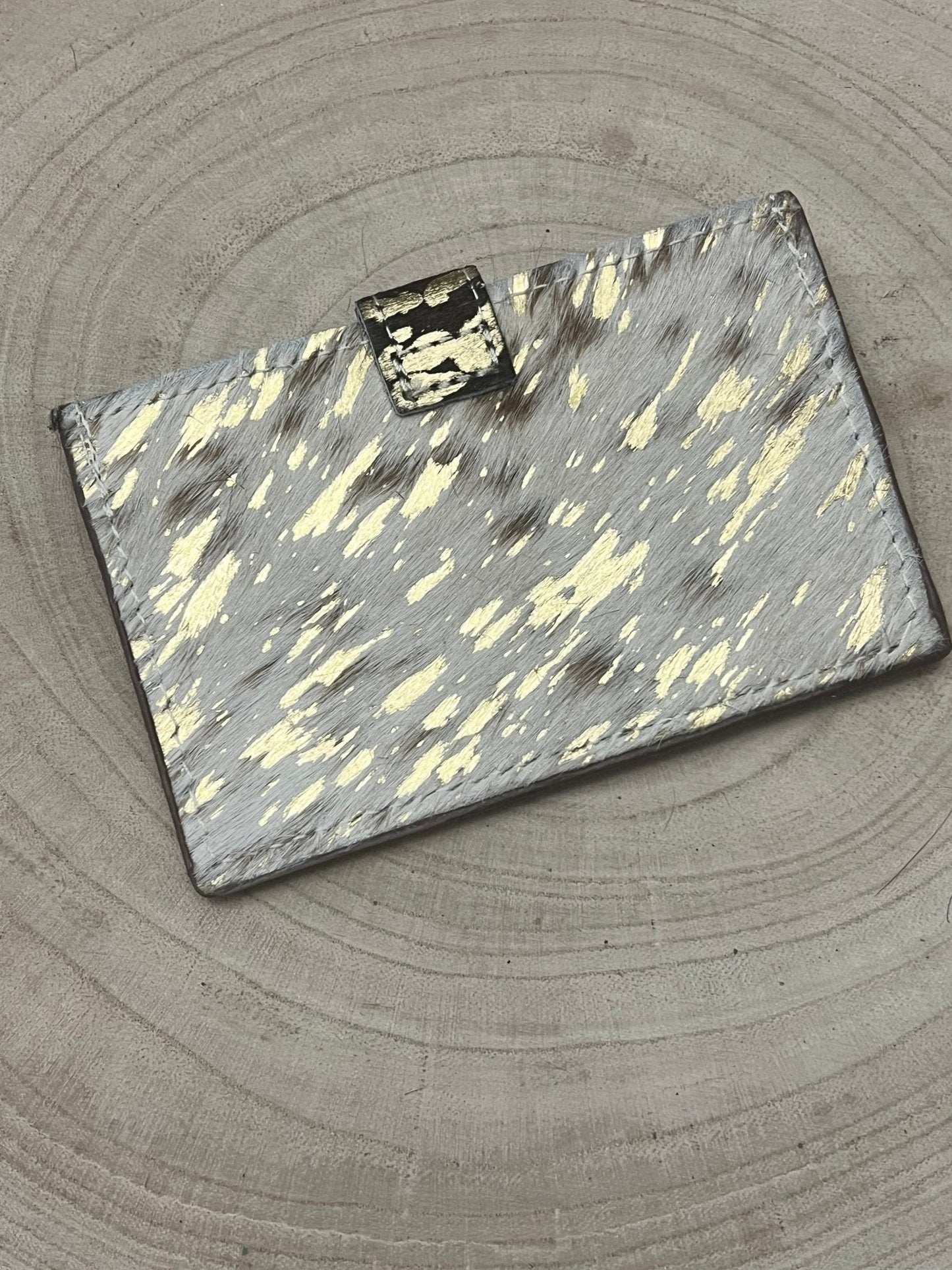 Western Cowhide Credit Card Wallet — Acid Wash Gold Hair-on-Hide (5" x 3" Real Hide)