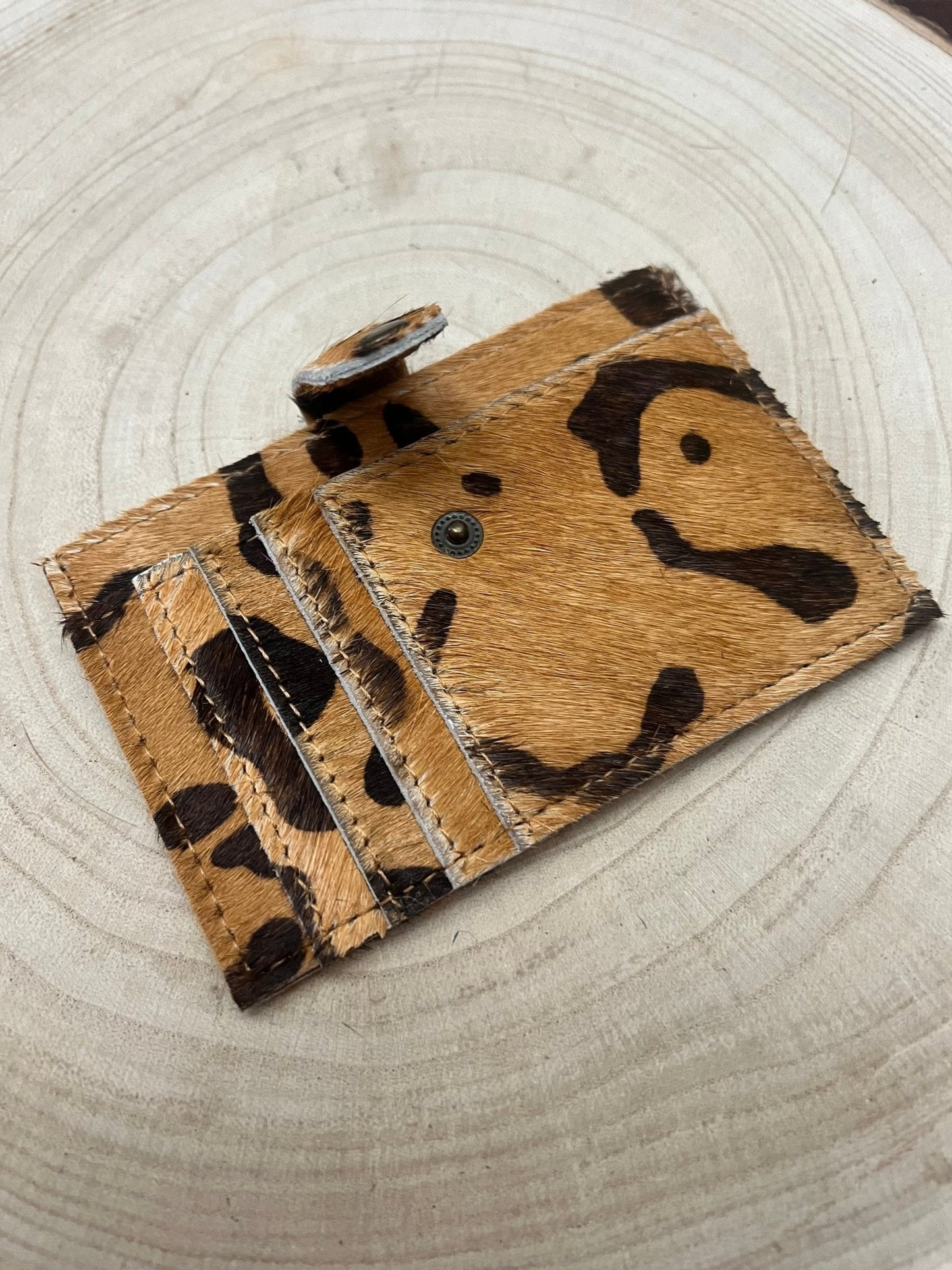 Western Cowhide Credit Card Wallet — Leopard Hair-on-Hide (5" x 3" Real Hide)