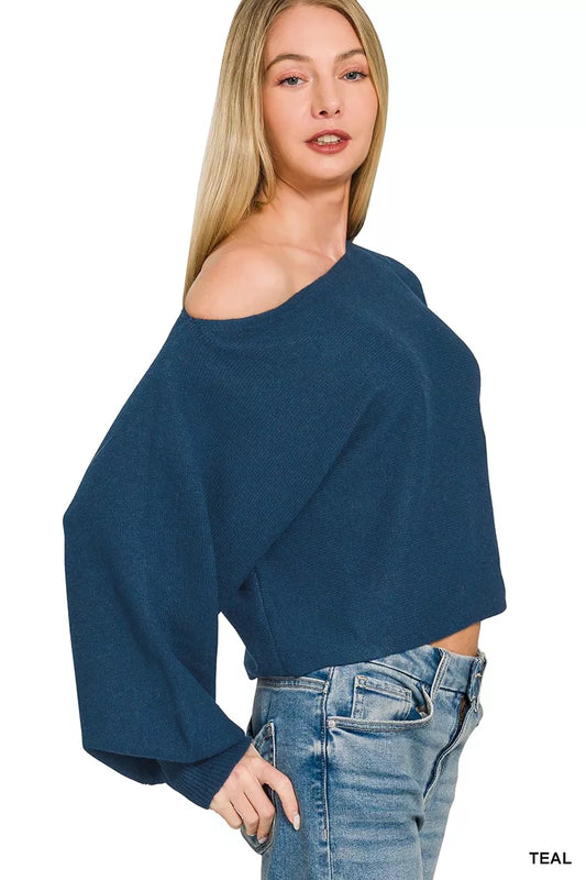 Zenana Boat Neck Balloon Sleeve Sweater