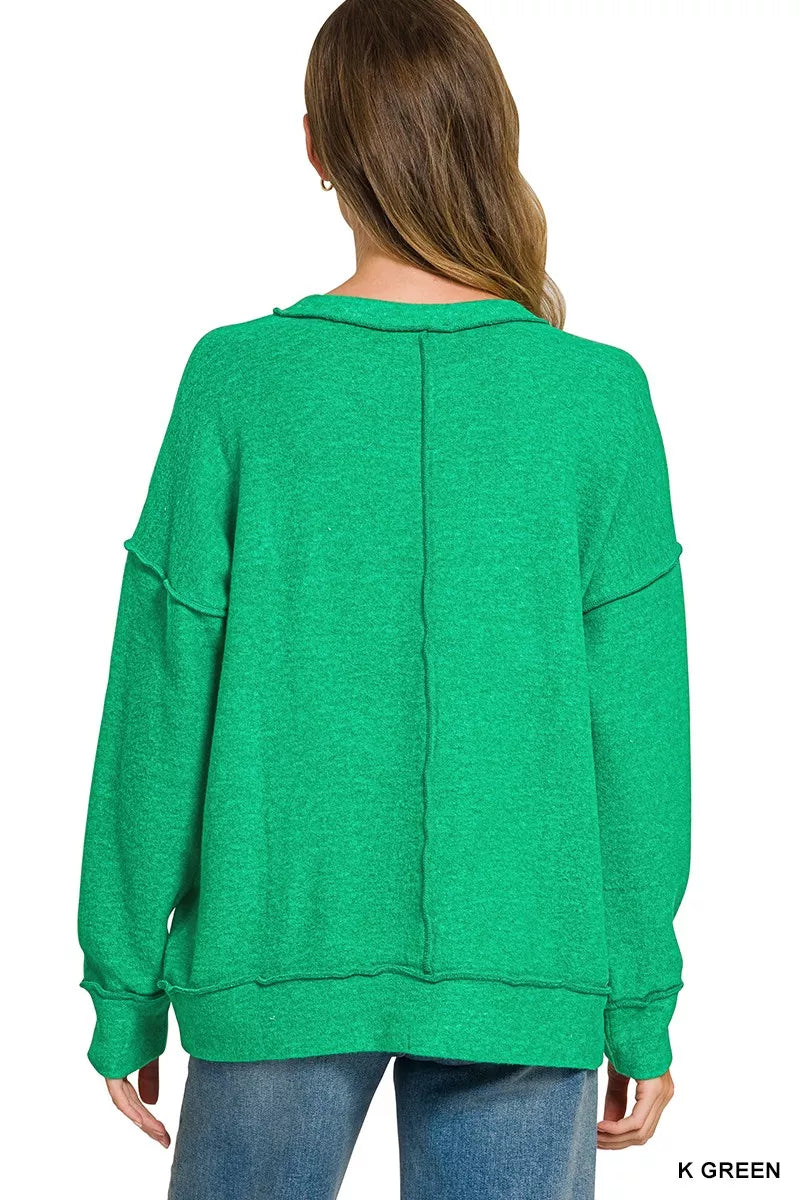 Zenana Brushed Hacci Drop Shoulder Sweater