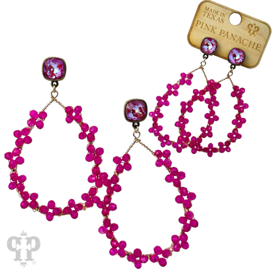 Floral wire wrapped bead teardrop dangle earring with Austrian crystal - LC