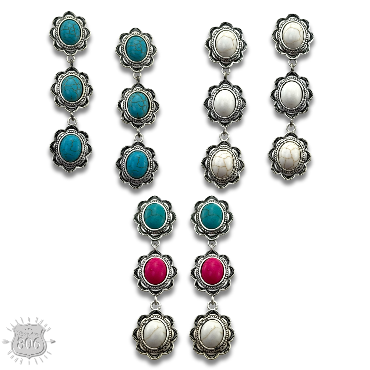Triple stone scalloped concho earring - LC