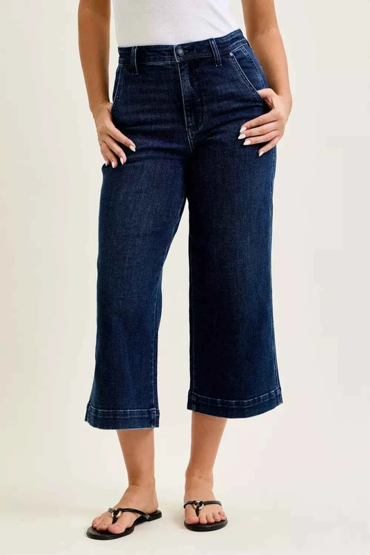 Dark Wash High Waist Ankle Wide Jeans by Judy Blue