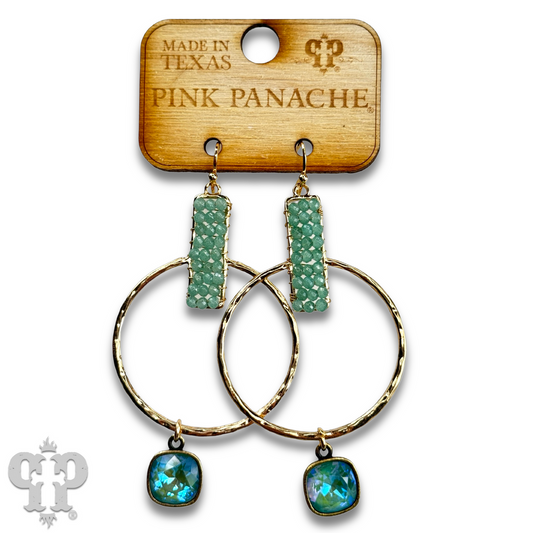 Twisted gold tone circle and seed bead earring with Austrian crystal