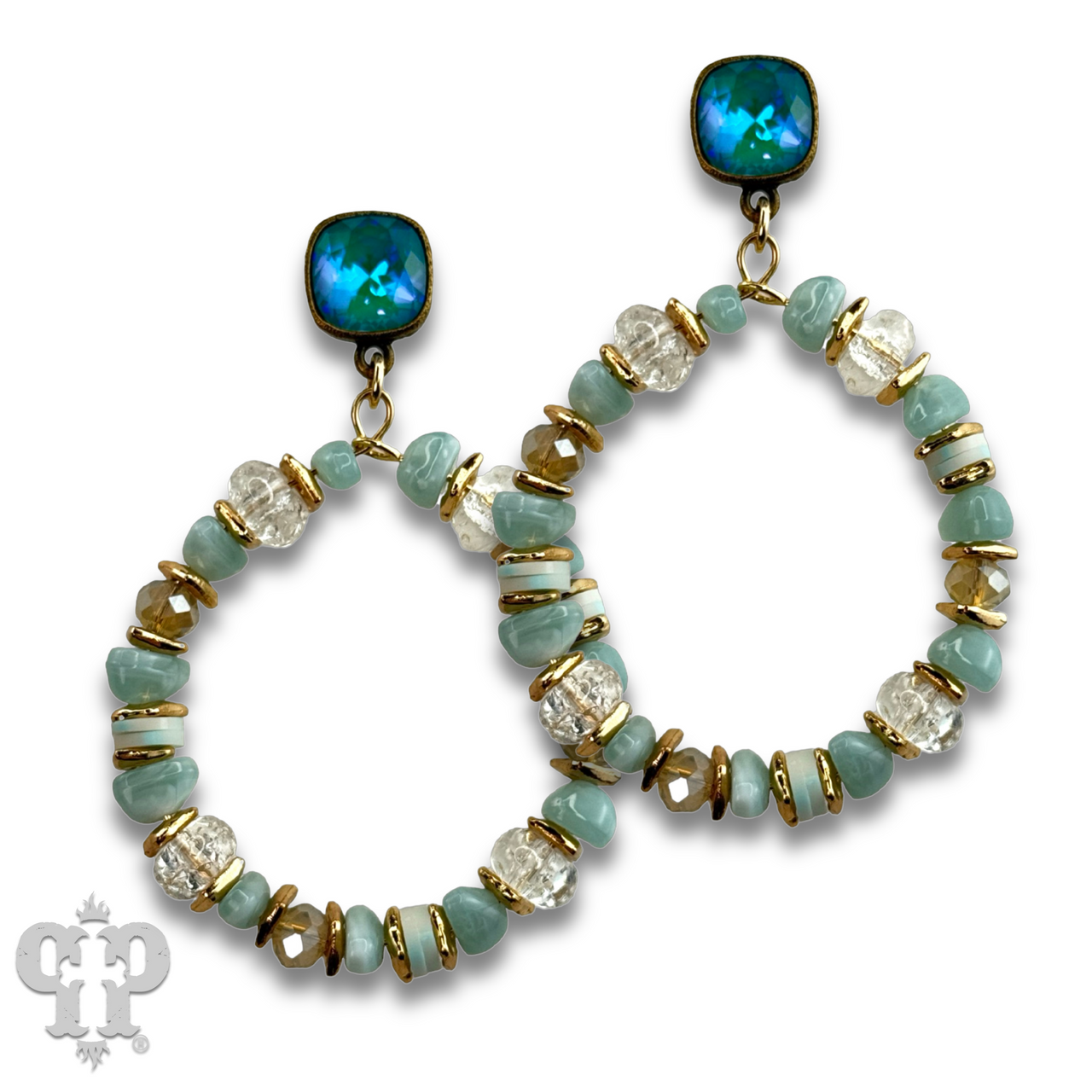 Beaded circle earring with Austrian crystal