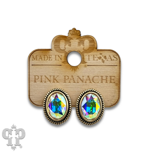 Oval rhinestone in a custom post earring setting