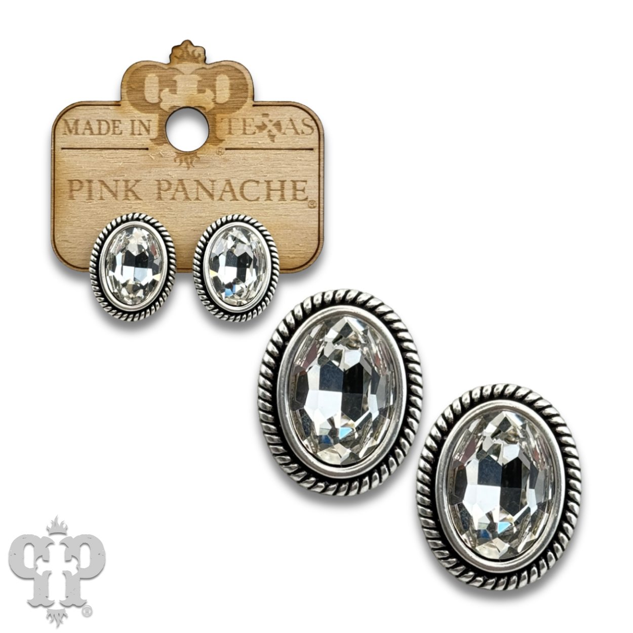 Oval rhinestone in a custom post earring setting