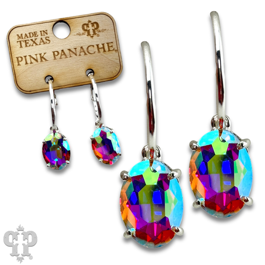 Pink Panache Oval Rhinestone Earrings
