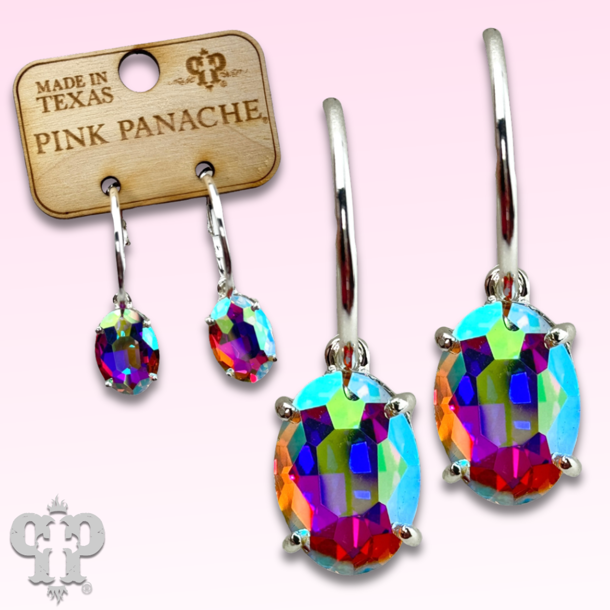 Pink Panache Oval Rhinestone Earrings