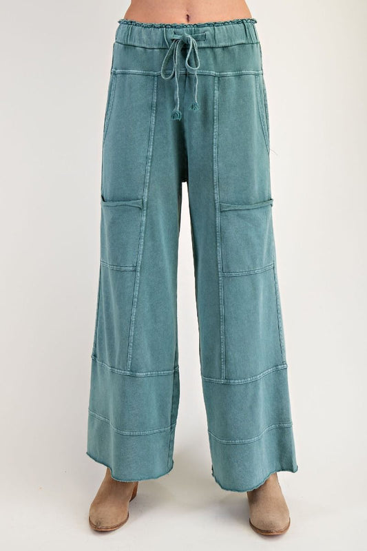 E46 Easel Teal Mineral Washed Terry Pants Plus