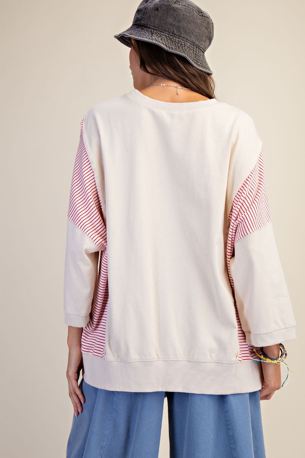 Easel Gingham Bow Patch Detail Pullover in Natural