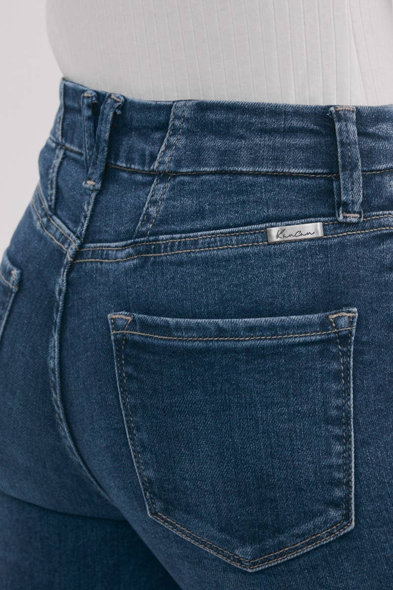 Kan Can High-Rise Super Flare Western Jeans — Dark Wash with Back Waistband Seam Detail & Front Coin Pocket (Size 9 remaining)