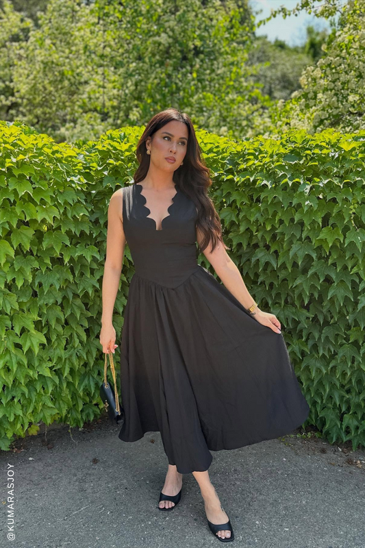 FOR THE RECORD BLACK WOVEN MIDI DRESS