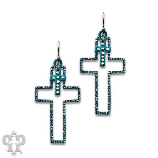 Double rhinestone cross earring - LC