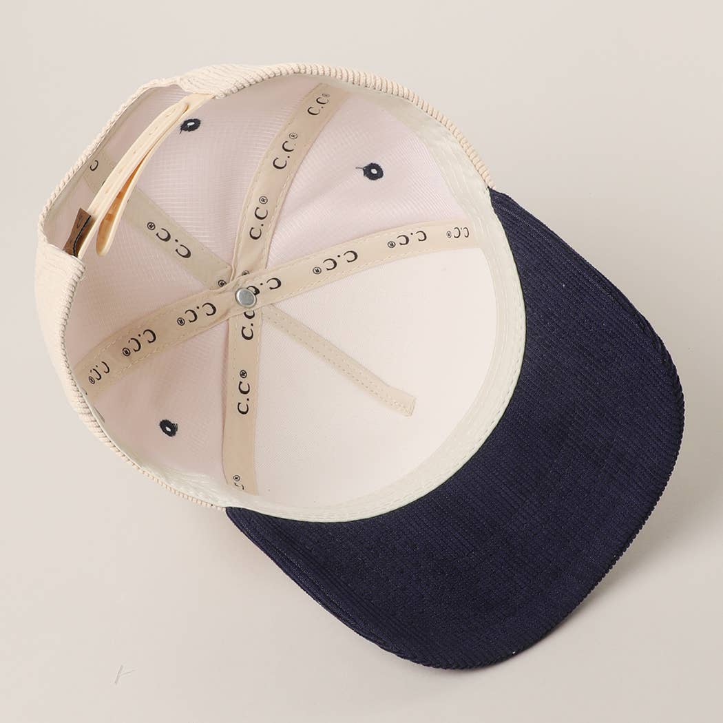 "Makin' Cowboys Cry" Corduroy Trucker Hat — Two-Tone Soft Textured Corduroy with Bold Embroidery