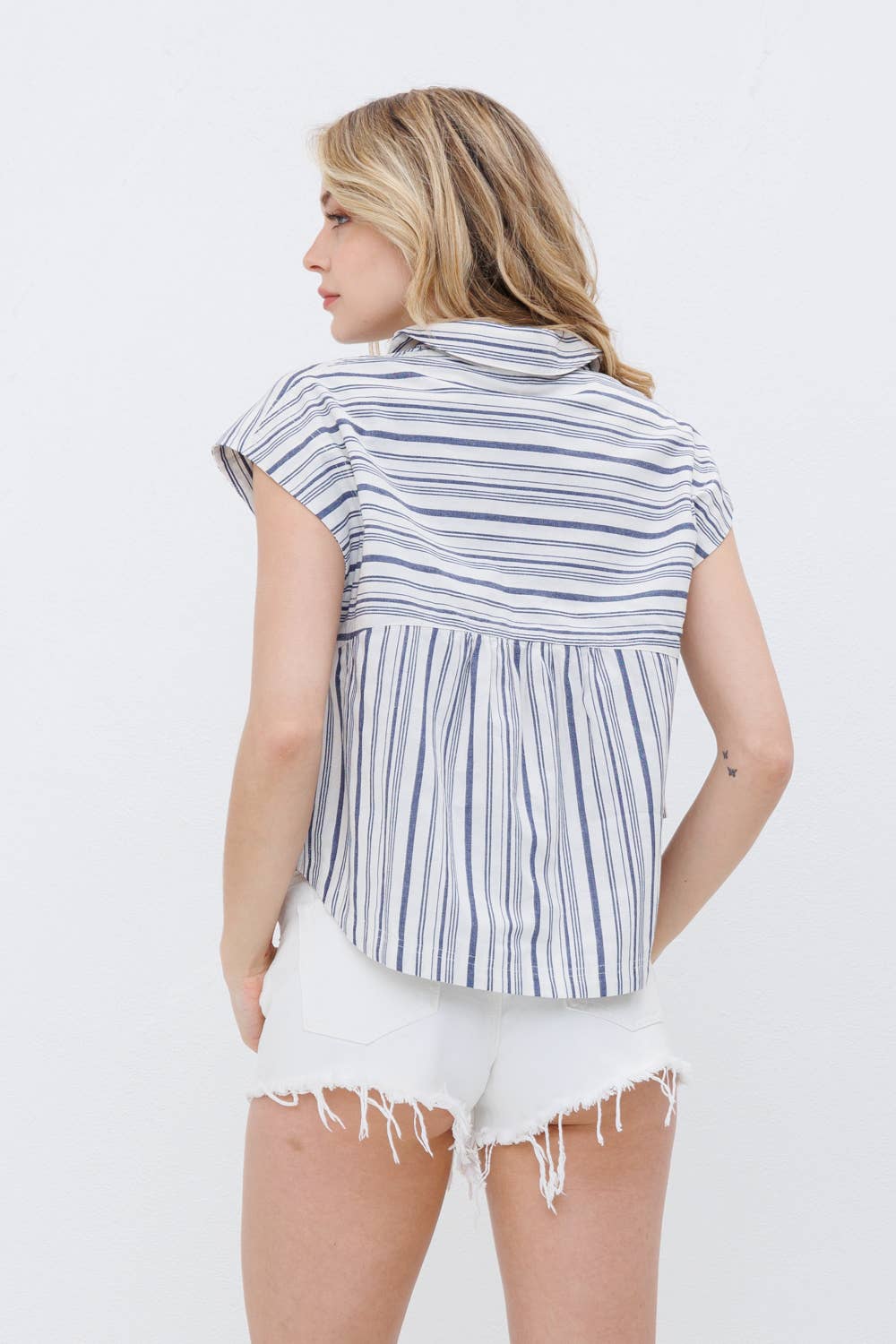 Blue B Navy Stripe Western Button-Up Shirt — Cotton Yarn-Dyed Soft Cowgirl Staple