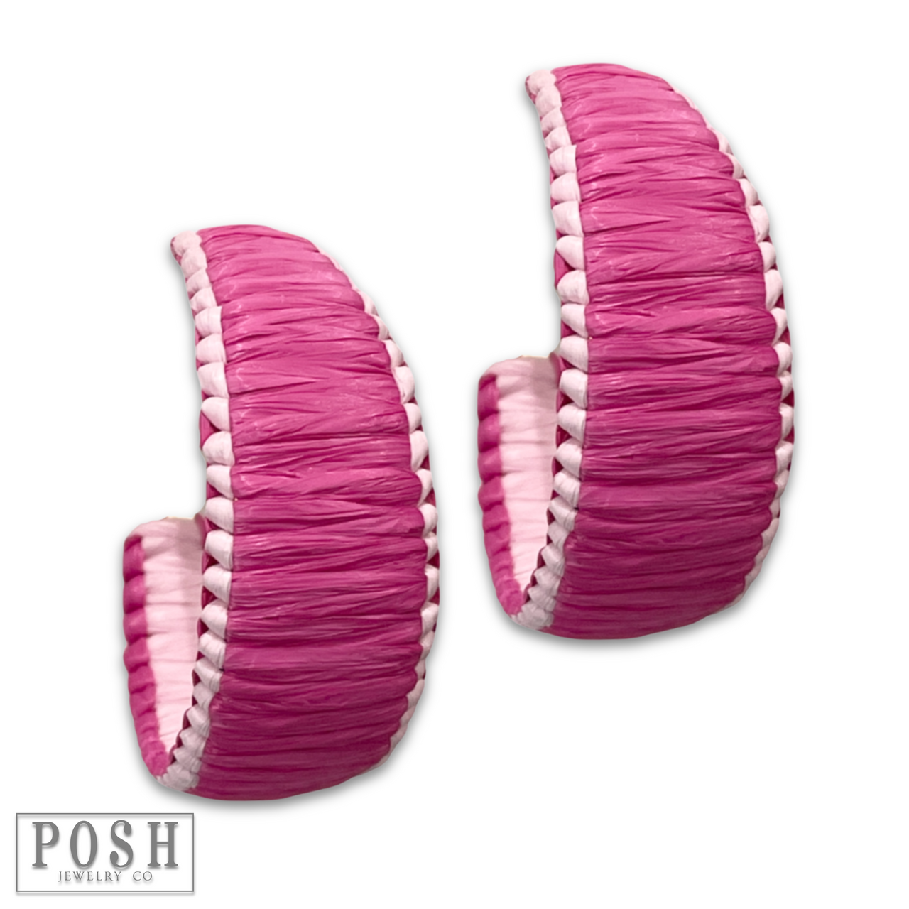 White rim raffia hoop earring, last call