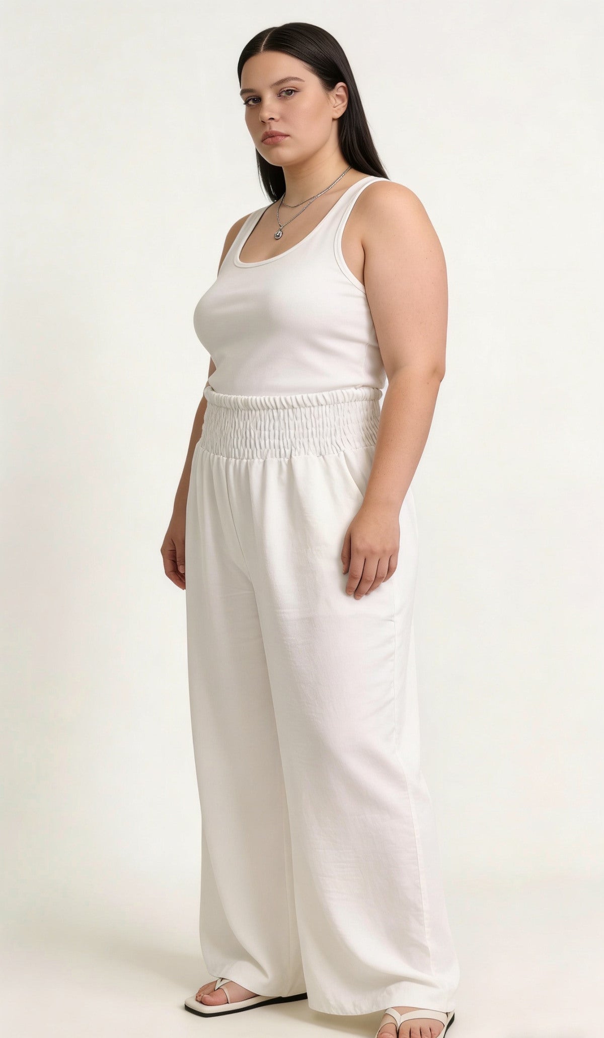 CR1 Italian Smocked Wide-Leg Palazzo Pants