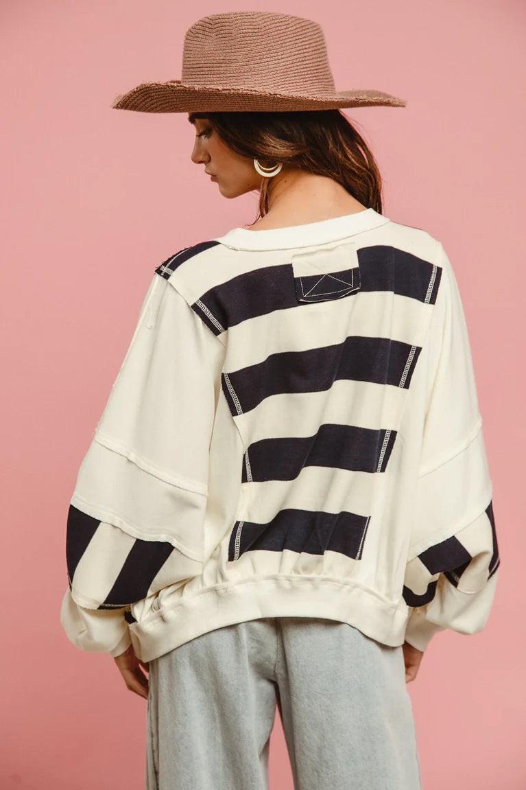 B7 BiBi Bold Blooms and Stipes Top - Oversized