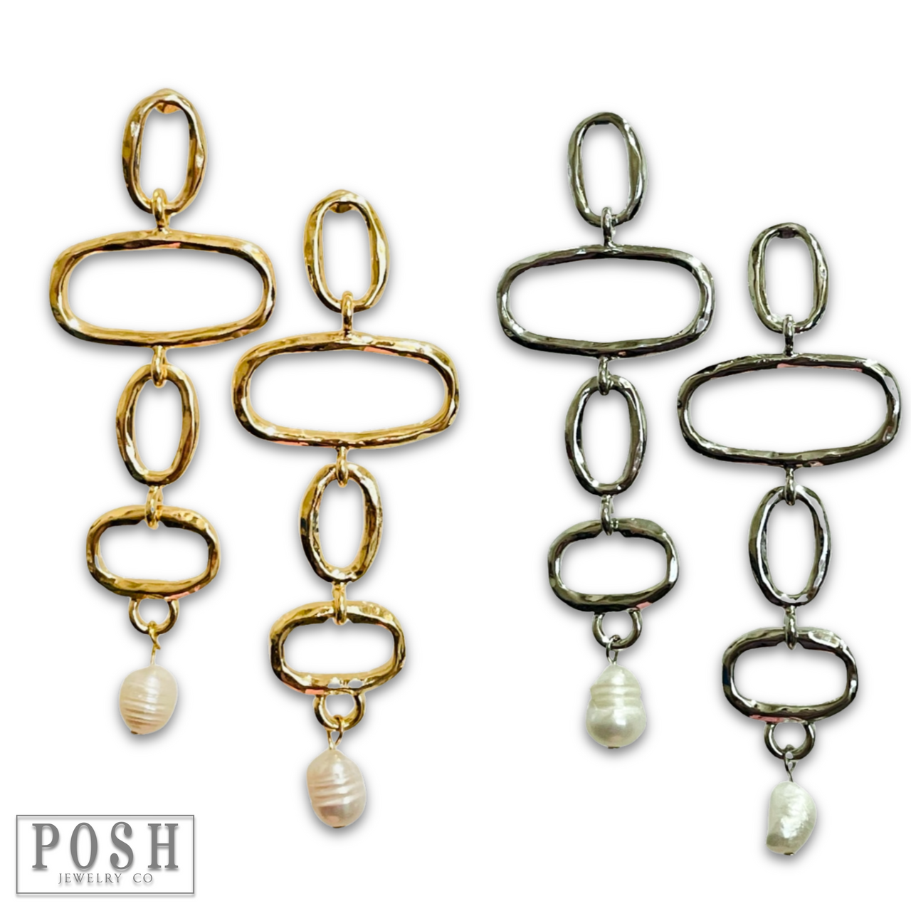 Geometric shape earring with pearl drop - LC