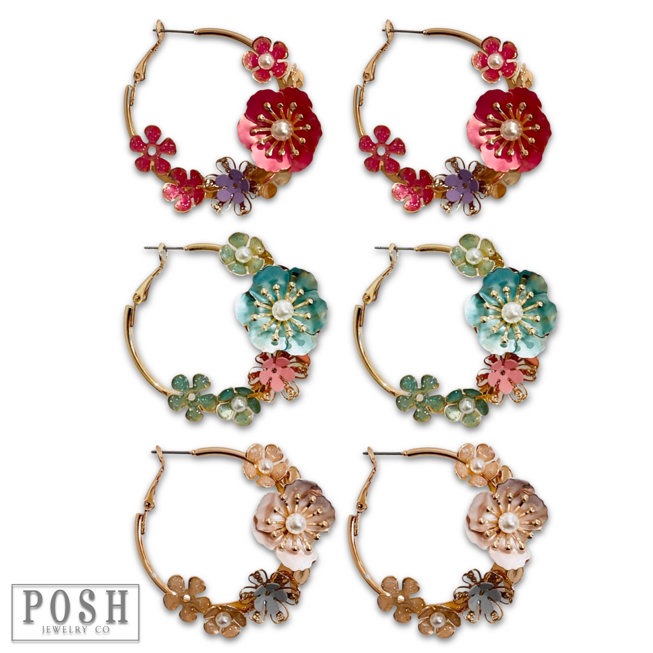 Metallic flower hoop earring, last call