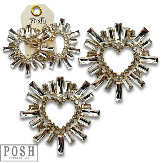 Large rhinestone heart earring