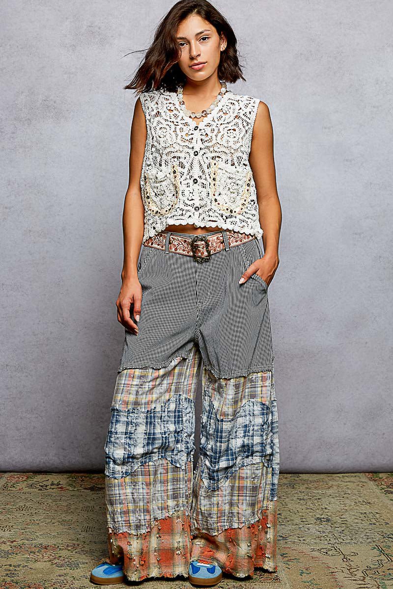 Off White Button Down Cropped Crochet Vest with Scalloped Edge by POL