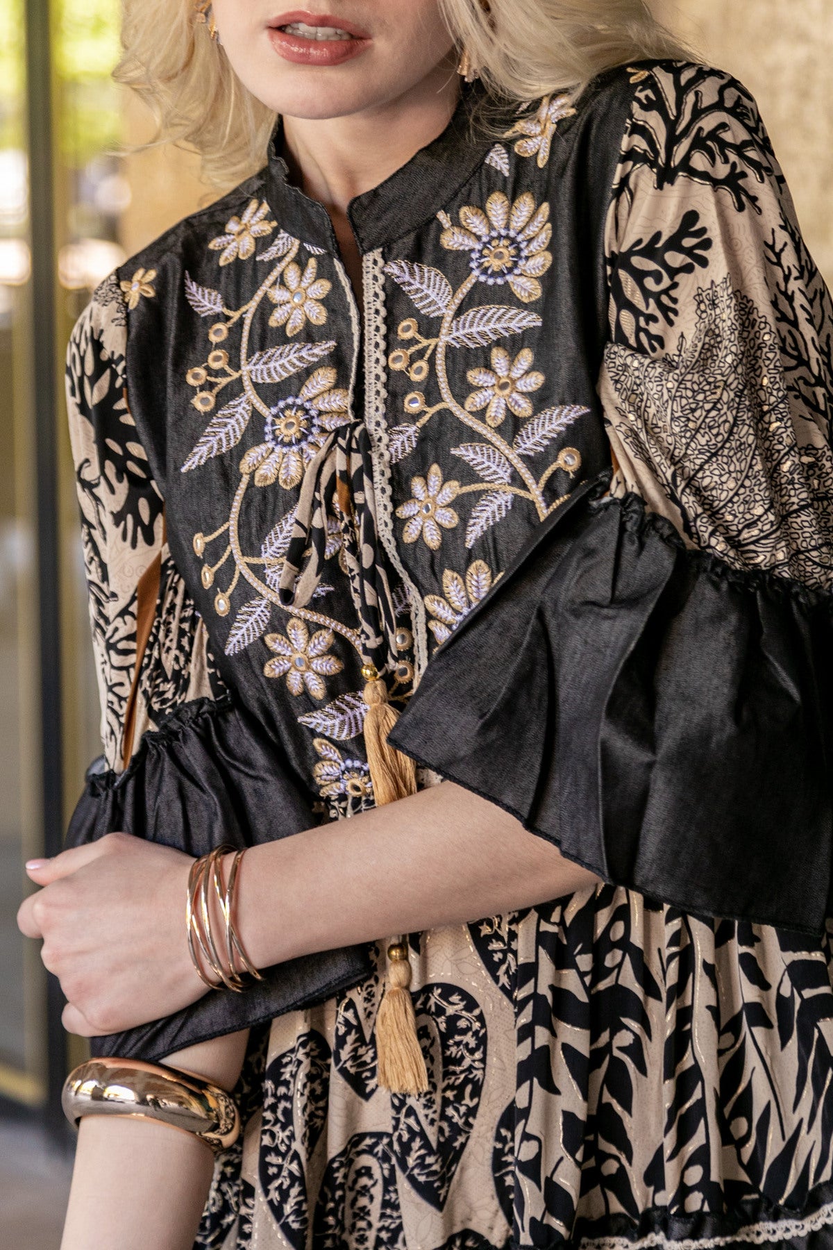LQ2 Black and Cream Bohemian Viscose Dress