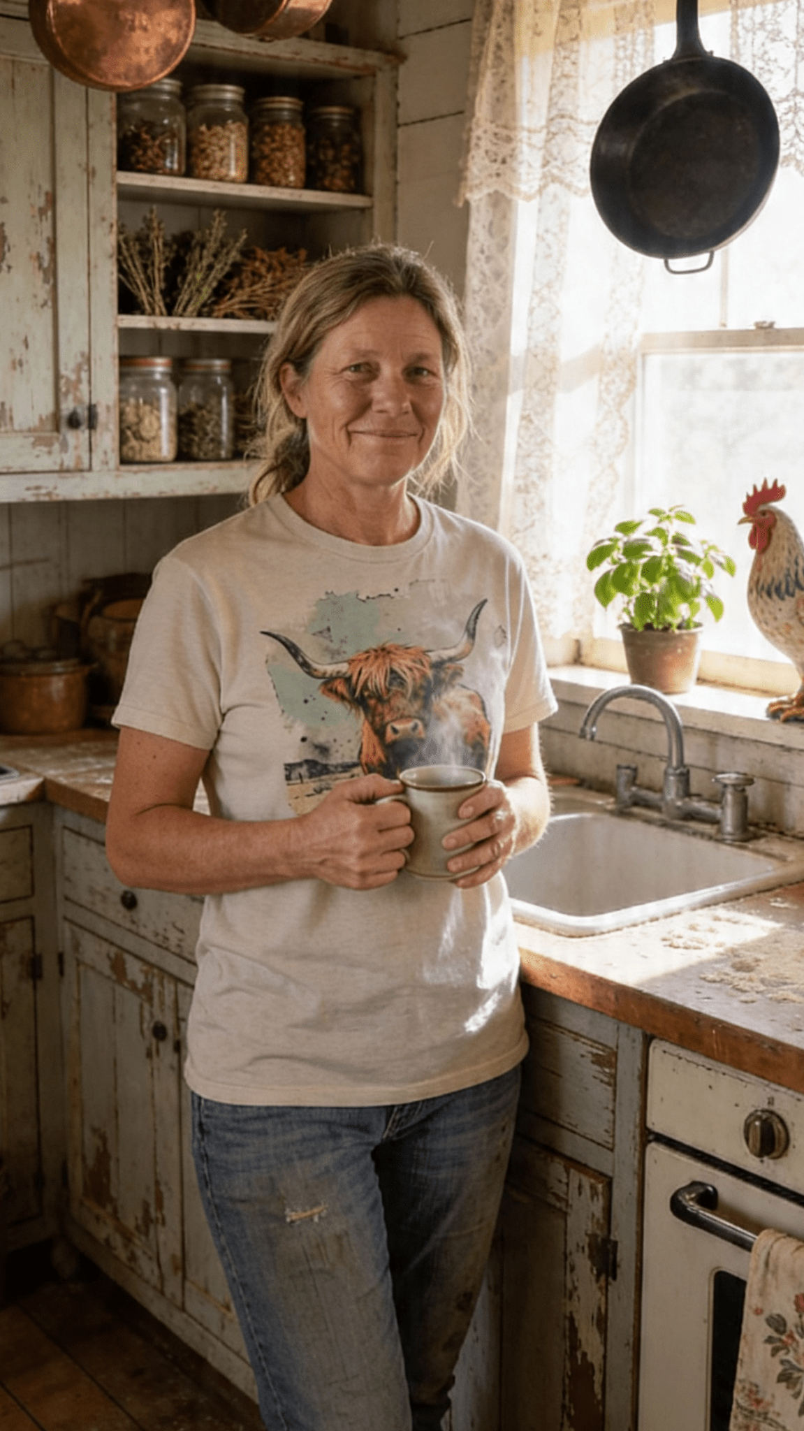 Vintage Highland Cow Western Graphic Tee — Durable Gildan Blend Weathered Western Statement