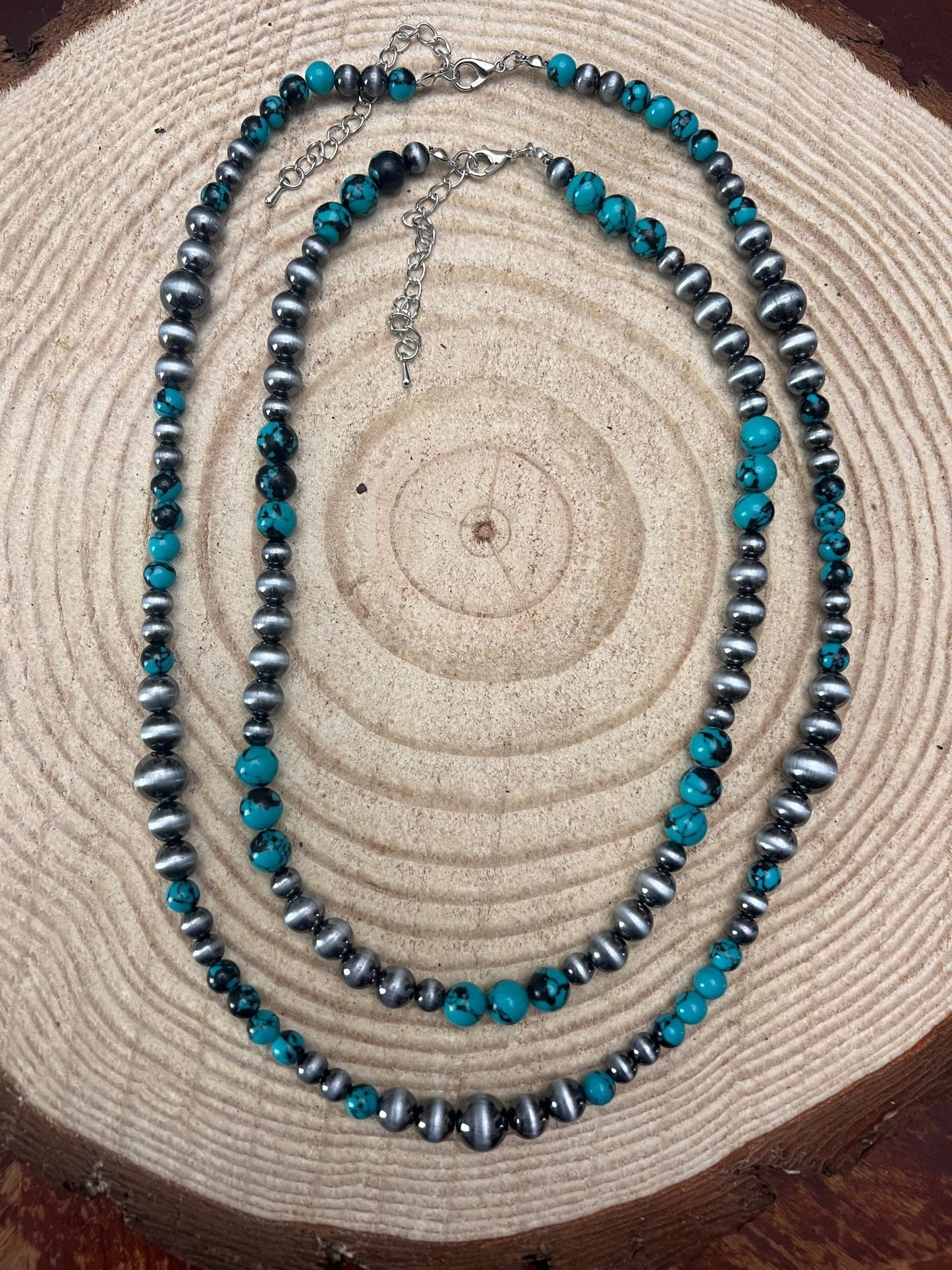 Desert Dream Western Layered Necklace Set — Faux Pearl & Turquoise (18" & 22")
