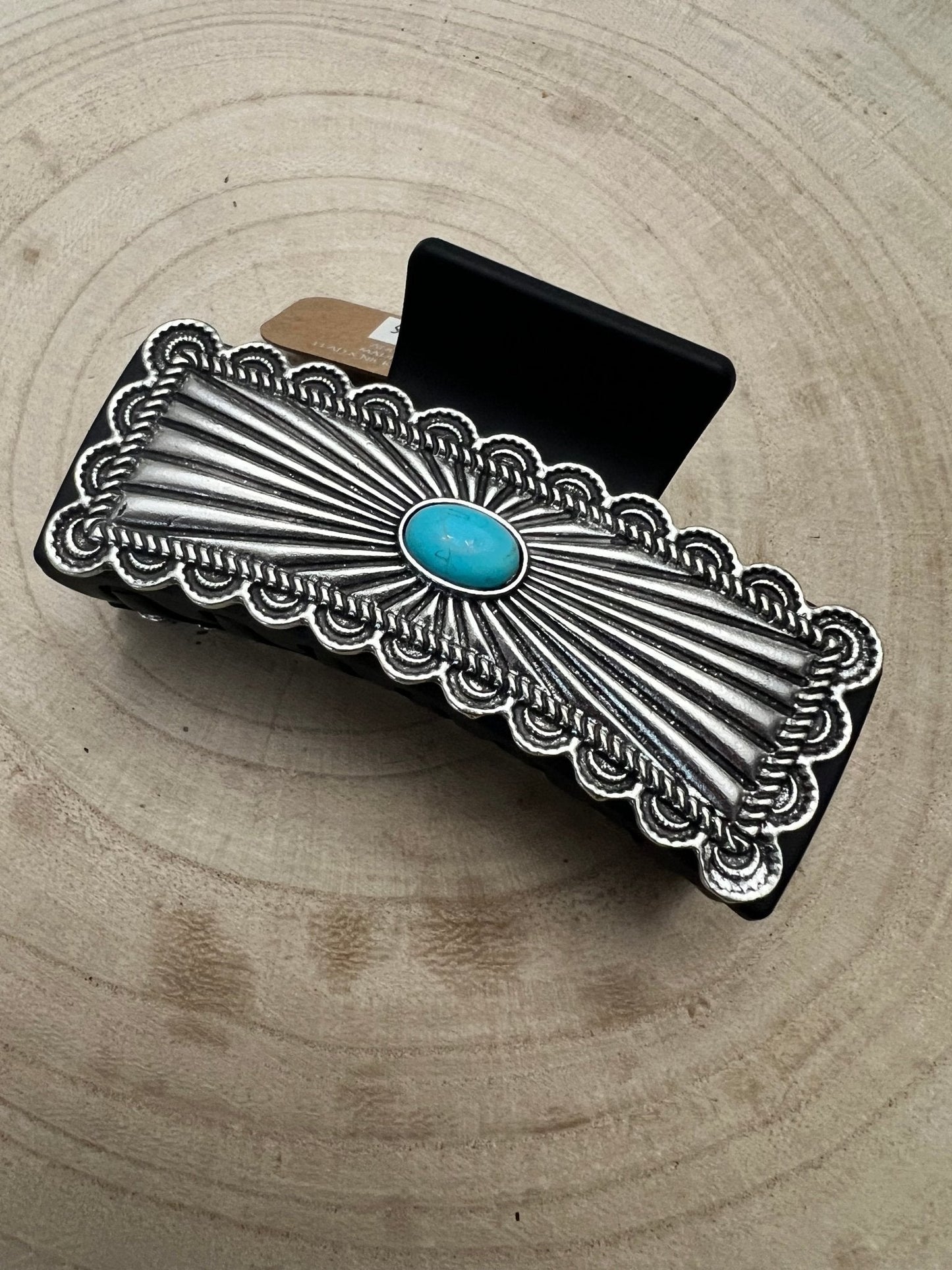 Southwestern Turquoise & Silver Concho Claw Clip — 4.5" Large Western Hair Statement