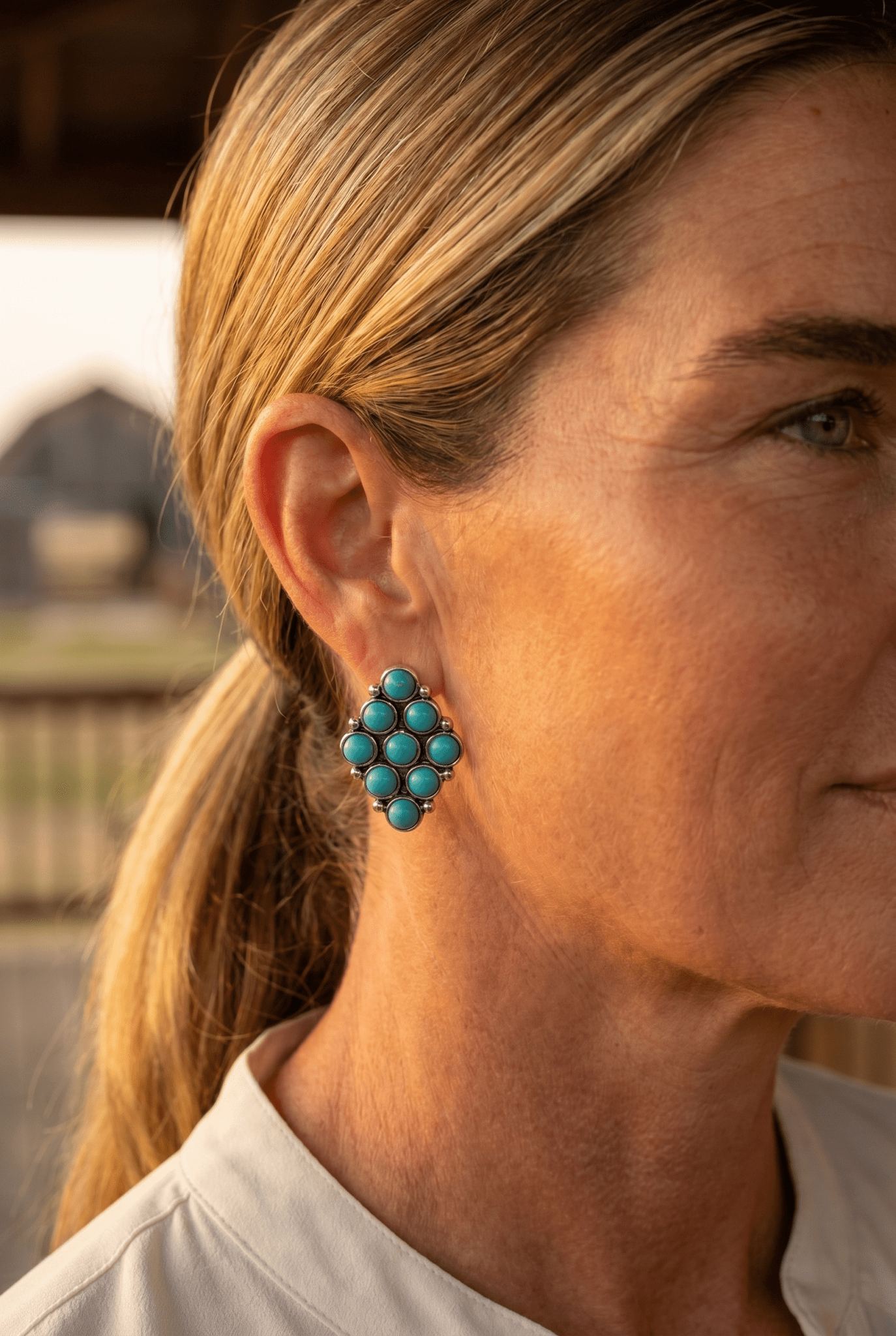 Western Faux Turquoise Cluster Post Earrings — Petite 1" Drop