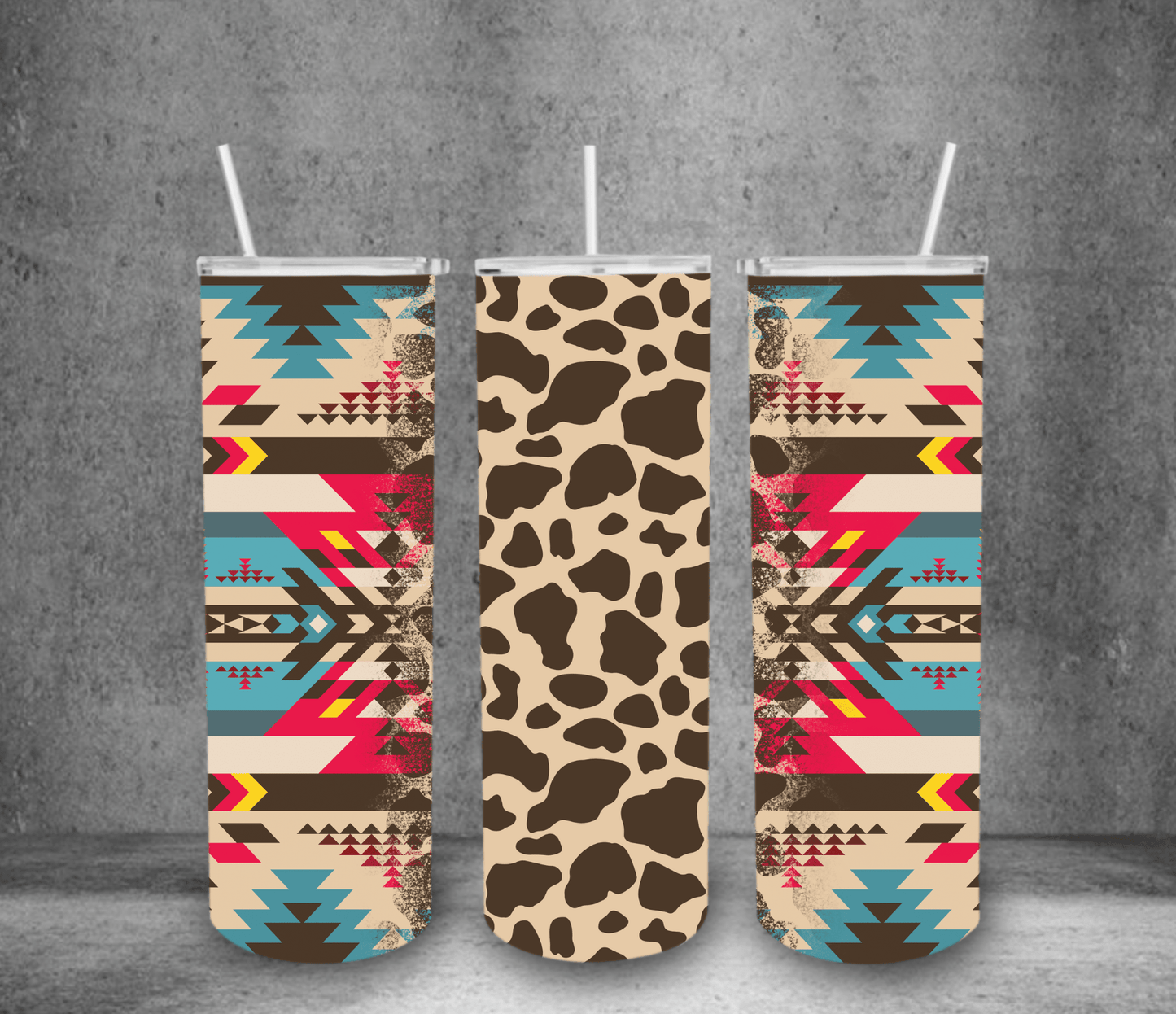 Western Pattern Print Insulated Tumbler (Lid & Straw Included)