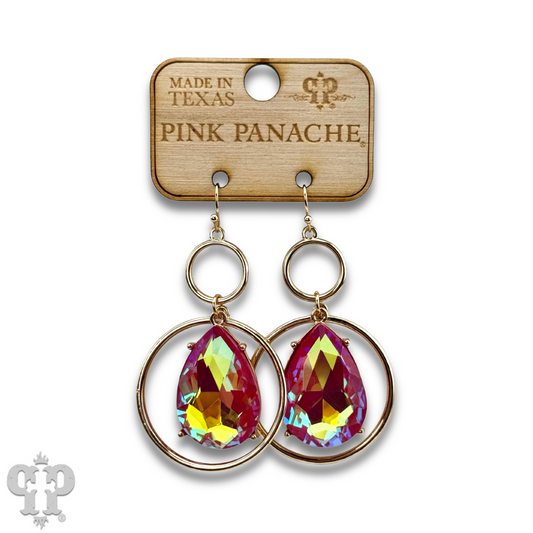 Pink rhinestone teardrop in circle earring, last call