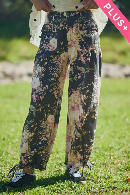 Davi & Dani Black Wide Leg Floral Print Denim